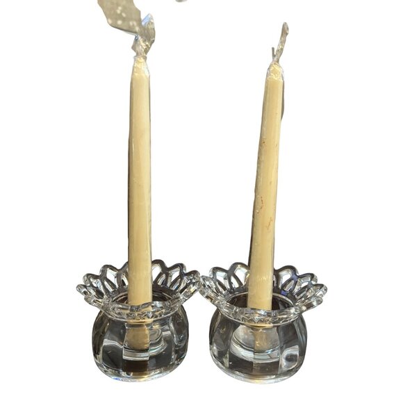 Set of 2 Vintage Crystal Glass Taper / Pillar Candle Holders 2 Tapers included - Picture 1 of 12
